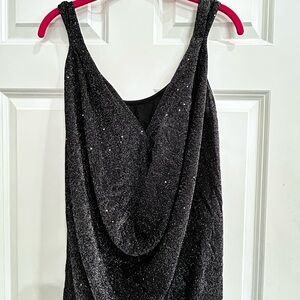 SHEIN Black Glittery Drape Blouse
